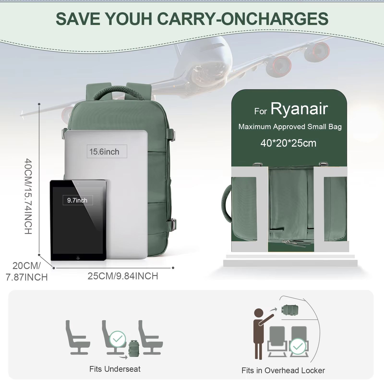 Ryanair Approved Cabin Bag 40x20x25 – Lightweight Travel Backpack for Men & Women