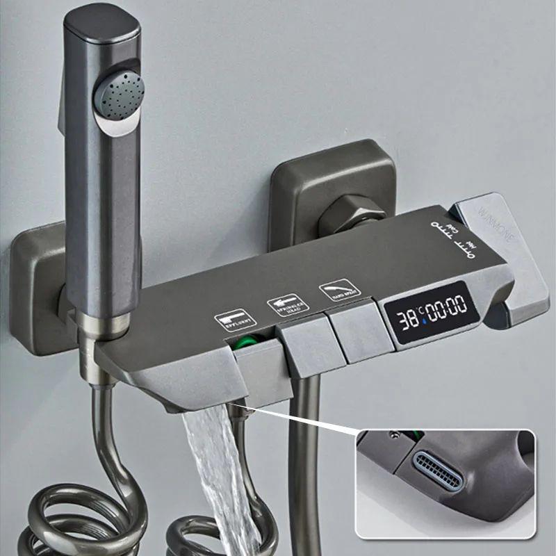 Modern Grey Piano-Key Digital Display Shower System – 2-Way Wall Mounted Shower Set with Tub Spout