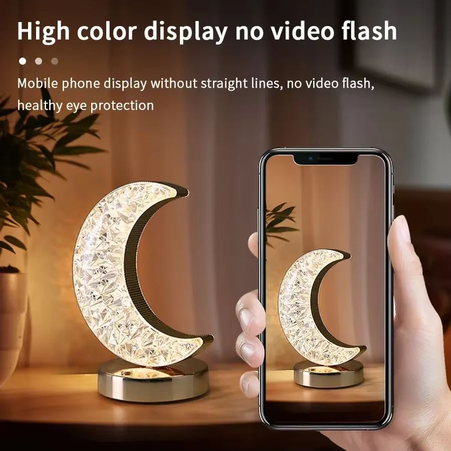 Ramadan Starry Moon LED Night Light Plug Powered Touch Dimmable Bedside Lamp