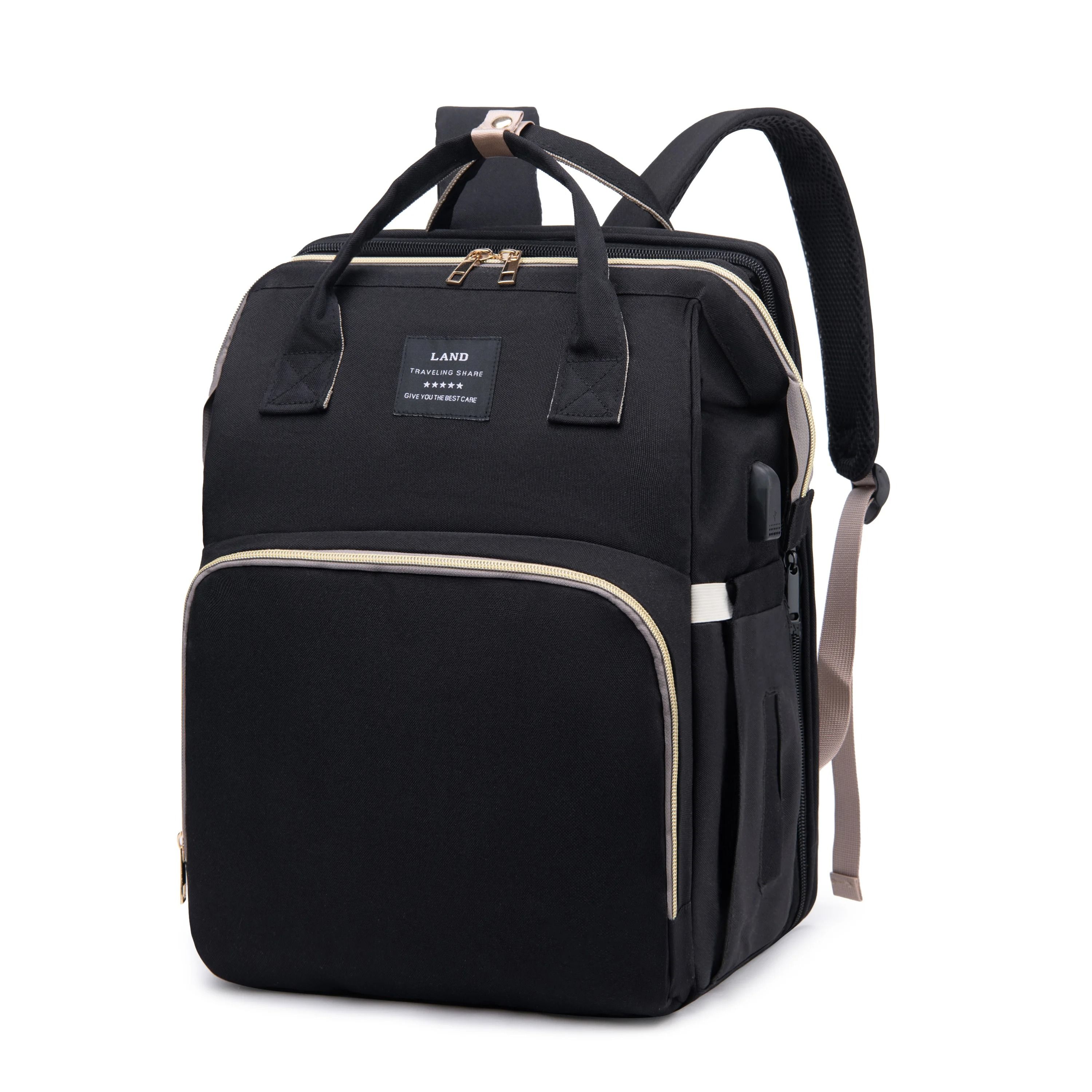 Lightweight Diaper Bag Backpack with Folding Crib Travel Bed