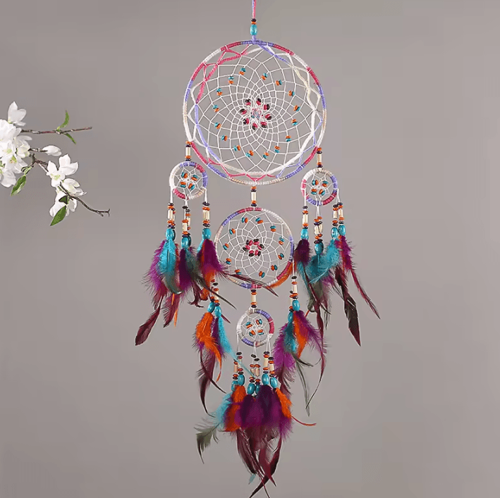 Handmade Five-Ring Macrame Dream Catcher – Boho Wall Hanging Decor for Bedroom & Living Room
