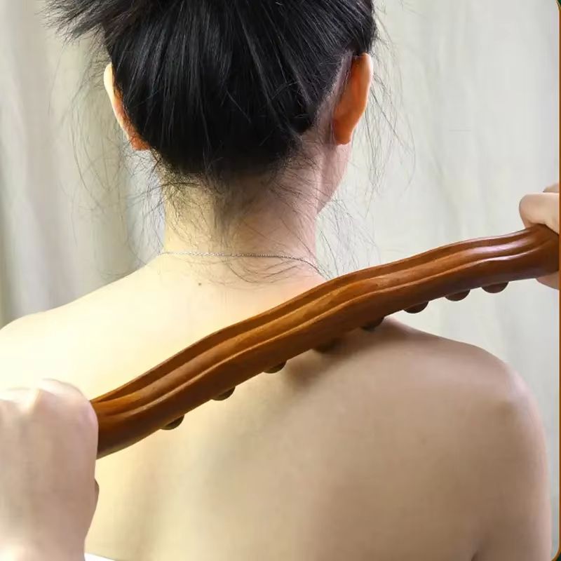 8-Bead Carbonized Wood Gua Sha Massage Stick – Full-Body Meridian Therapy Wand for Muscle Relaxation & Acupuncture Care