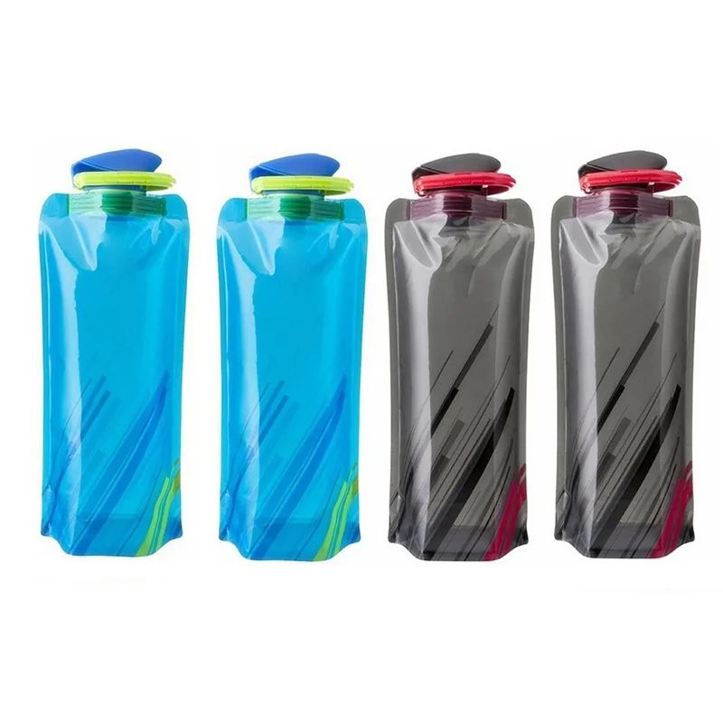 Foldable Water Bottles Flexible Reusable Travel Water Bottle, Soft Flask Plastic Water Pouch with Carabiner Clip