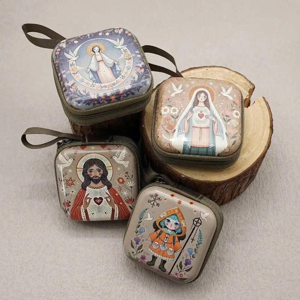 Portable Virgin Mary Rosary Storage Pouch Zippered Mini Prayer Jewelry Case
