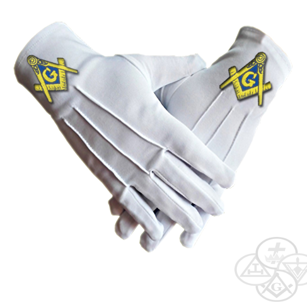 Freemason White Cotton Gloves Embroidered Regalia Symbol for Ceremonial Use