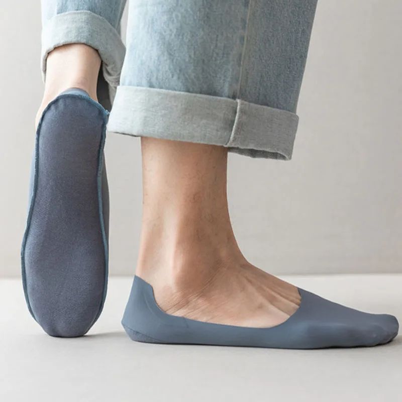 Men's Cotton Breathable Summer Ultra-Thin No Show Ice Silk Socks with Silicone Non-Slip Bottom Absorb Sweat
