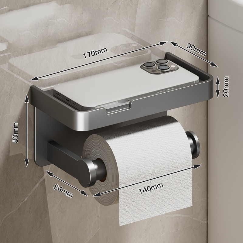 No Drill Toilet Paper Holder Wall Mounted Aluminum Bathroom Tissue Rackbatj