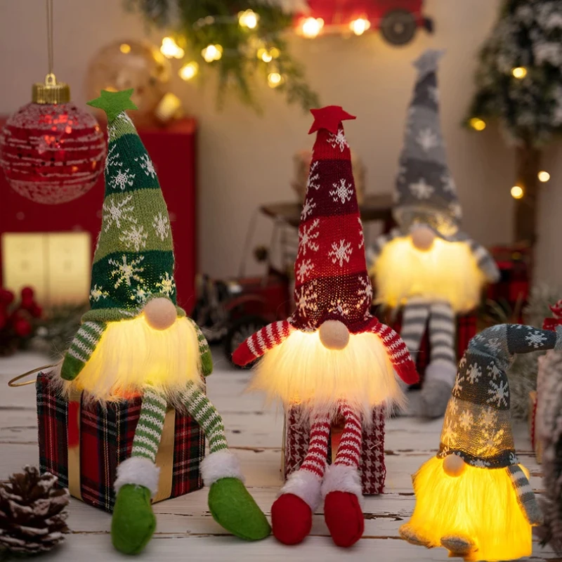 LED Light Plush Knitting Crafts Tree Pendant, Christmas Faceless Doll Gnome Ornaments, Christmas Decorations for Kids