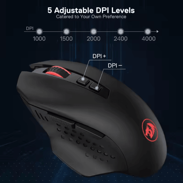 Redragon M656 Gainer Wireless Gaming Mouse 4000 DPI 2.4Ghz with 7 Macro Buttons and Red Backlight