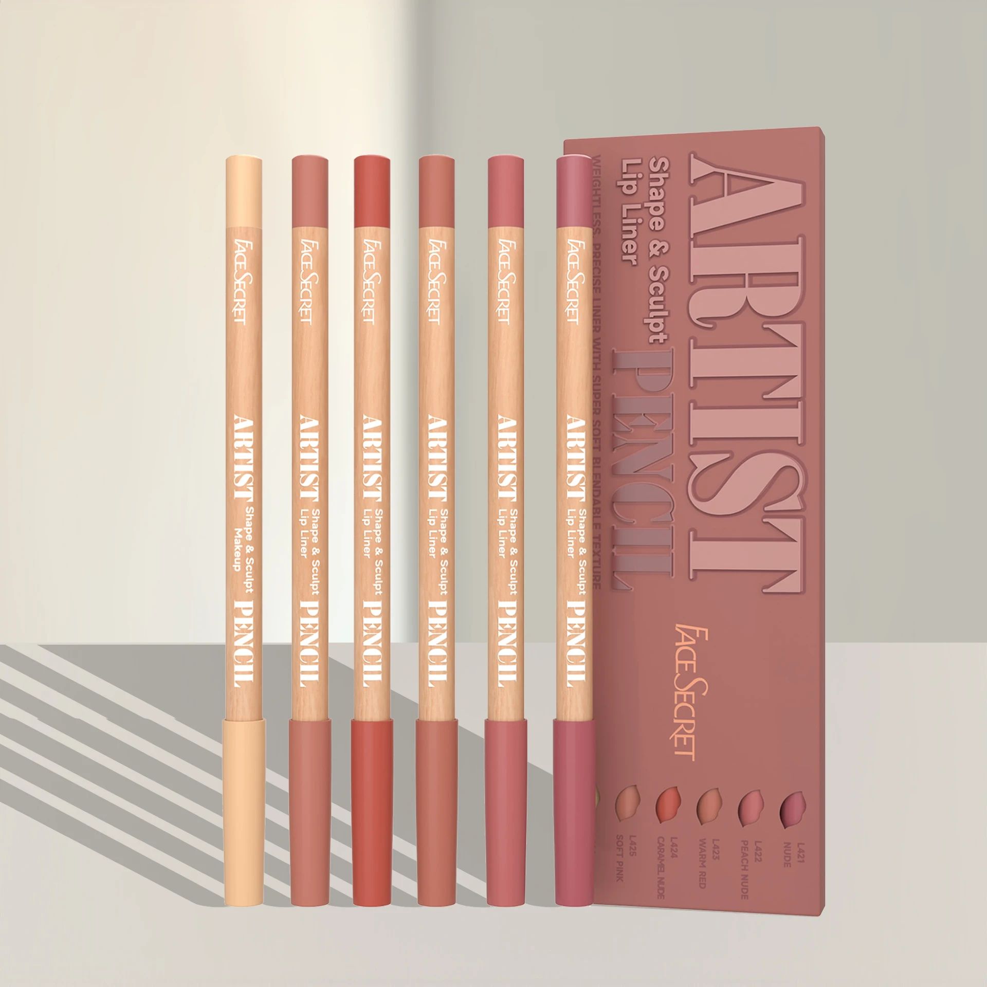 Face Secret Artist Shape Sculpt Lip Liner Pencil Set – Weightless Matte Lip Liner, Precise Smudge-Proof, Soft Blendable