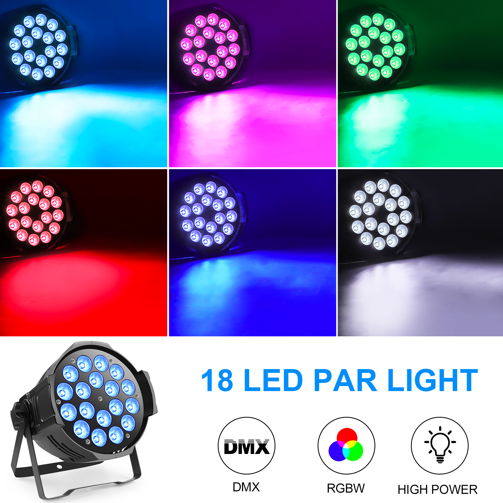 Uking RGB 4in1 18 LED Par Stage Light DMX 512 Control, Flat Uplights, Party DJ Disco Christmas Lighting