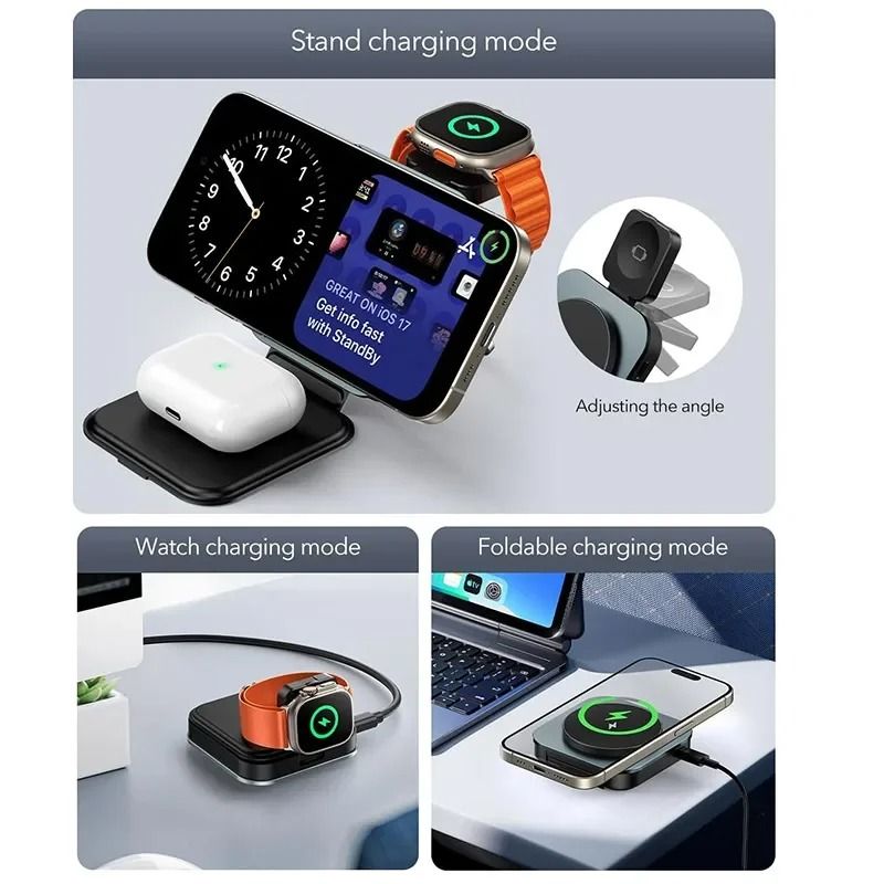 Metal 3-in-1 Foldable Magnetic Wireless Charging Station
