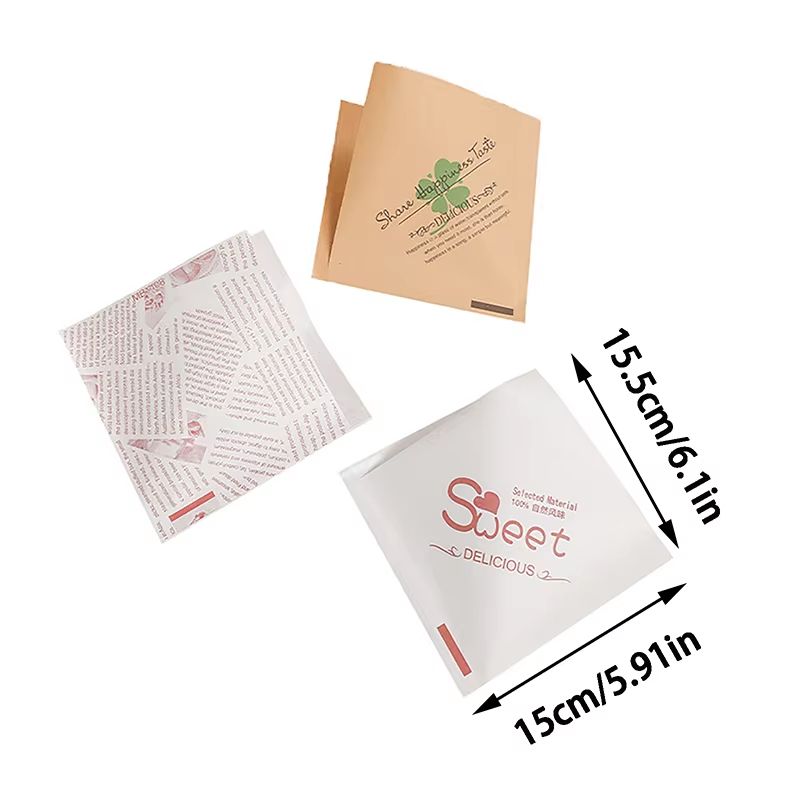 100Pcs Kraft Paper Sandwich Wrap - Disposable Oil-Proof Triangle Food Packing BagS