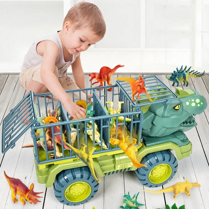 Tyrannosaurus Rex Truck Game Model with Truck Transport Carrier Dino Animal for Kids Birthday Gifts