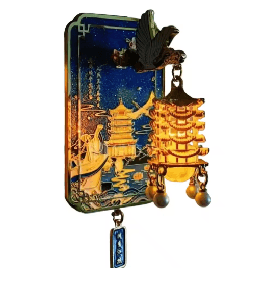 Chinese Style LED Fridge Magnet Light Up Yellow Crane Tower Souvenir