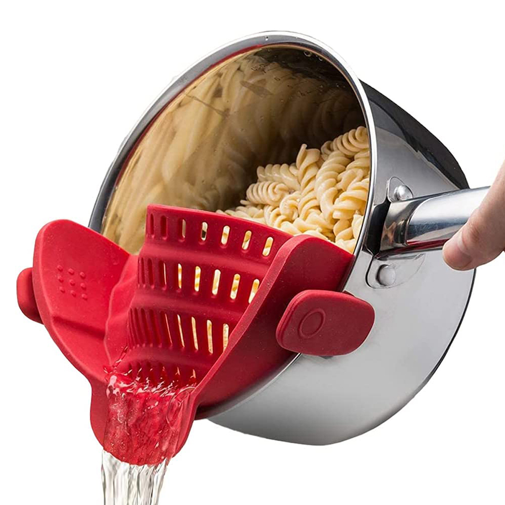 Pasta Noodle Strainer Colander, Silicone Kitchen Strainer Clip On, Pots and Pans Drain Rack