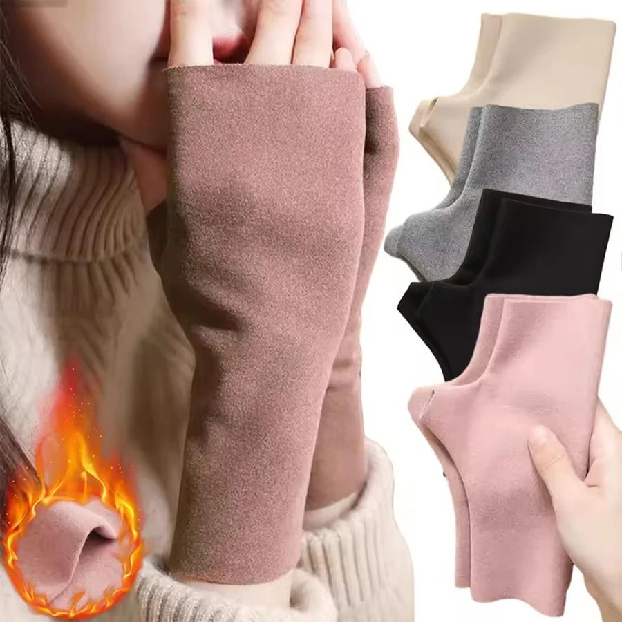 Warm Velvet Half Finger Gloves Open Finger Winter Gloves for Women