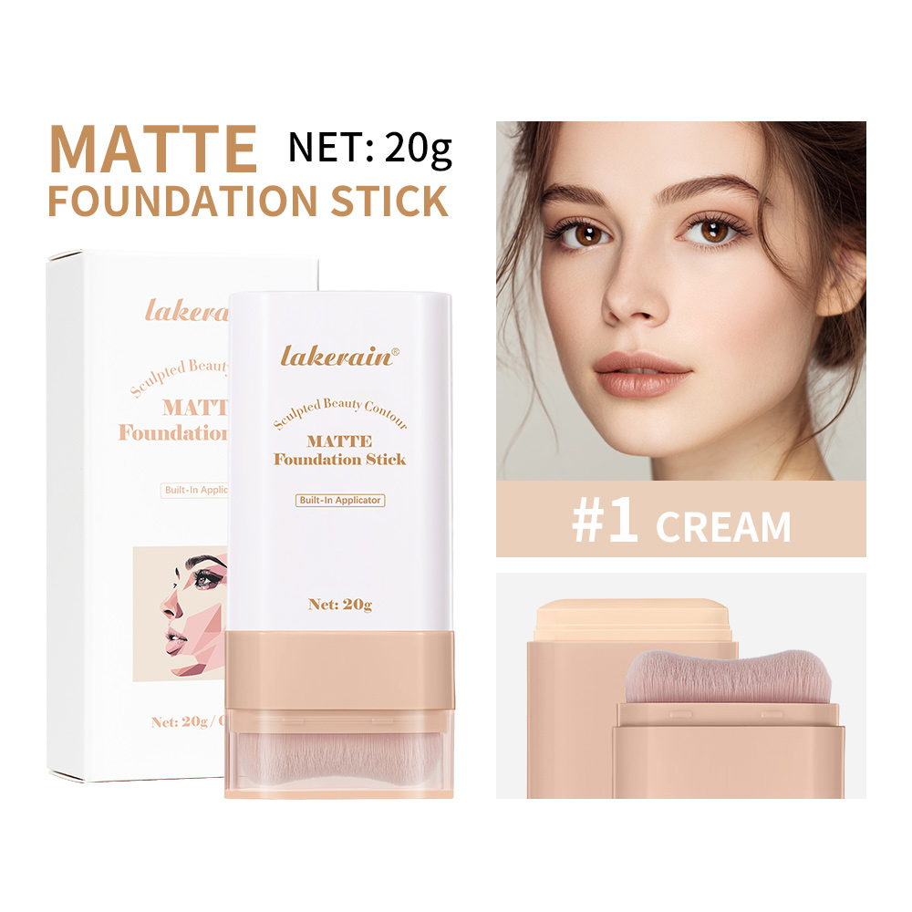 Multi Use Skin Tint Foundation Stick with Brush, Matte Waterproof, Long Lasting Oil Control