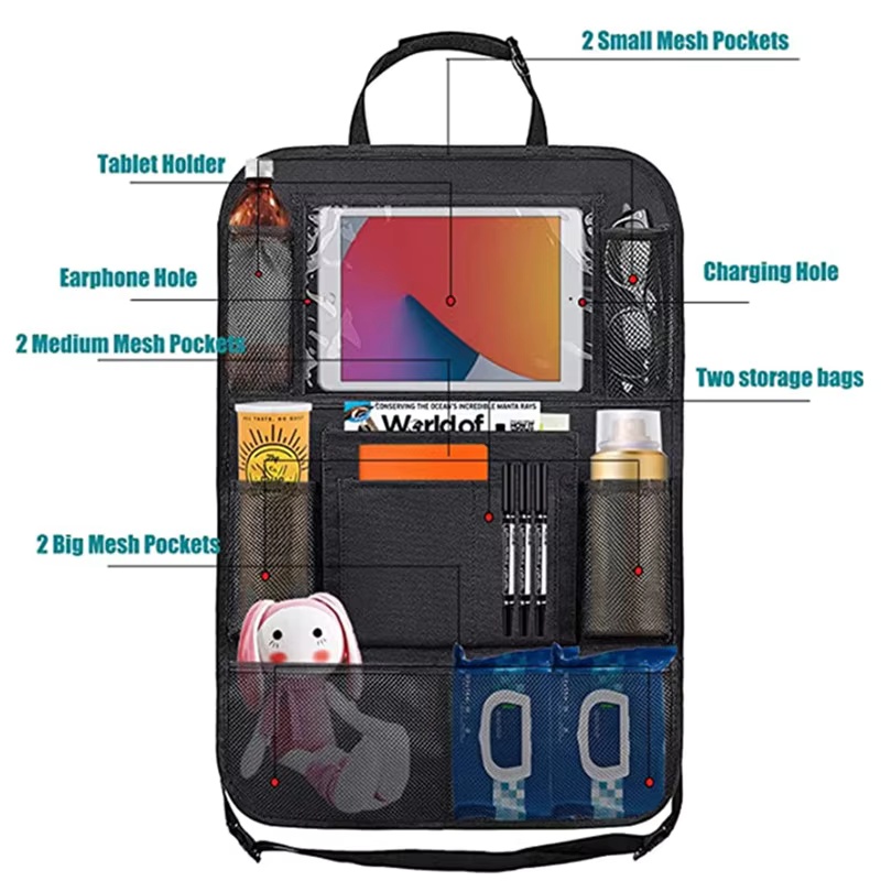 Multifunctional Oxford Fabric Car Seat Organizer, Back Seat Protector with Tablet Holder & Storage Pockets for Kids