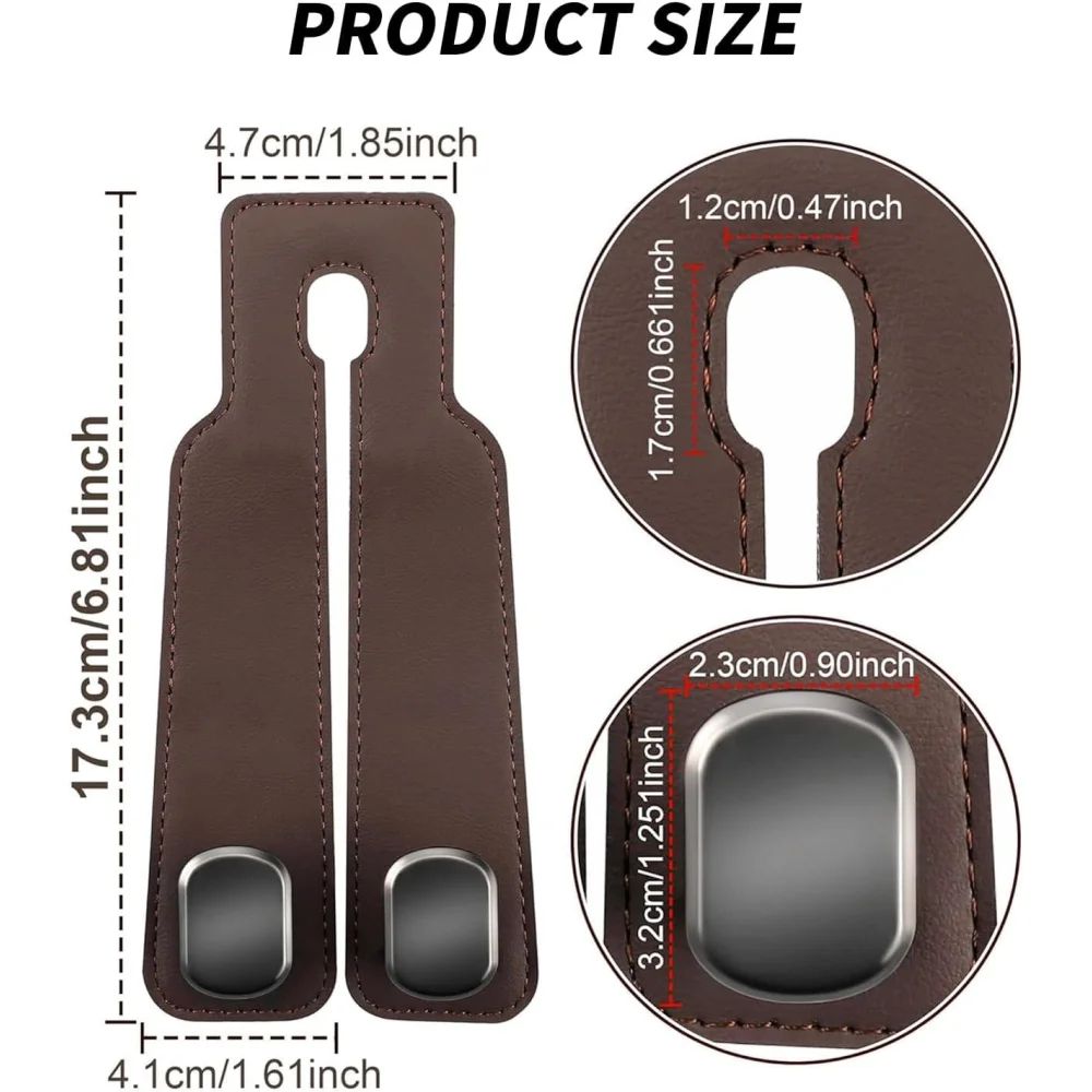 Premium Leather Car Headrest Hook Organizer – Space-Saving Purse & Grocery Bag Hanger