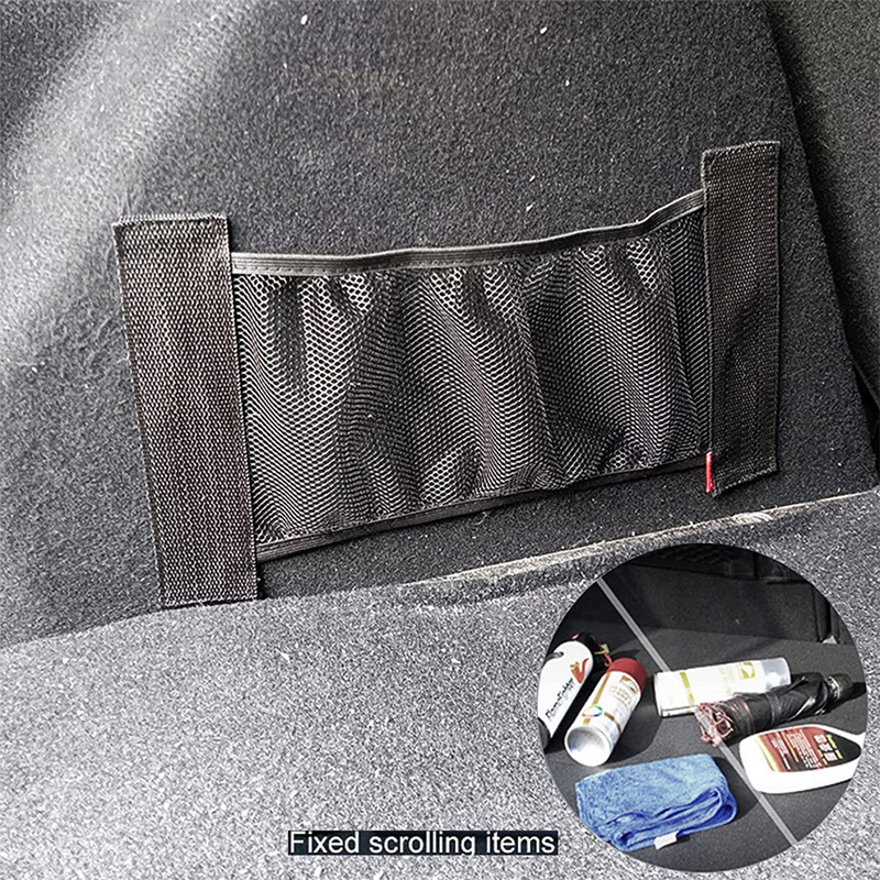 Car Interior Organizer, Rear Trunk Elastic Mesh Fixed Straps, Seat Back Storage Net Car Accessory