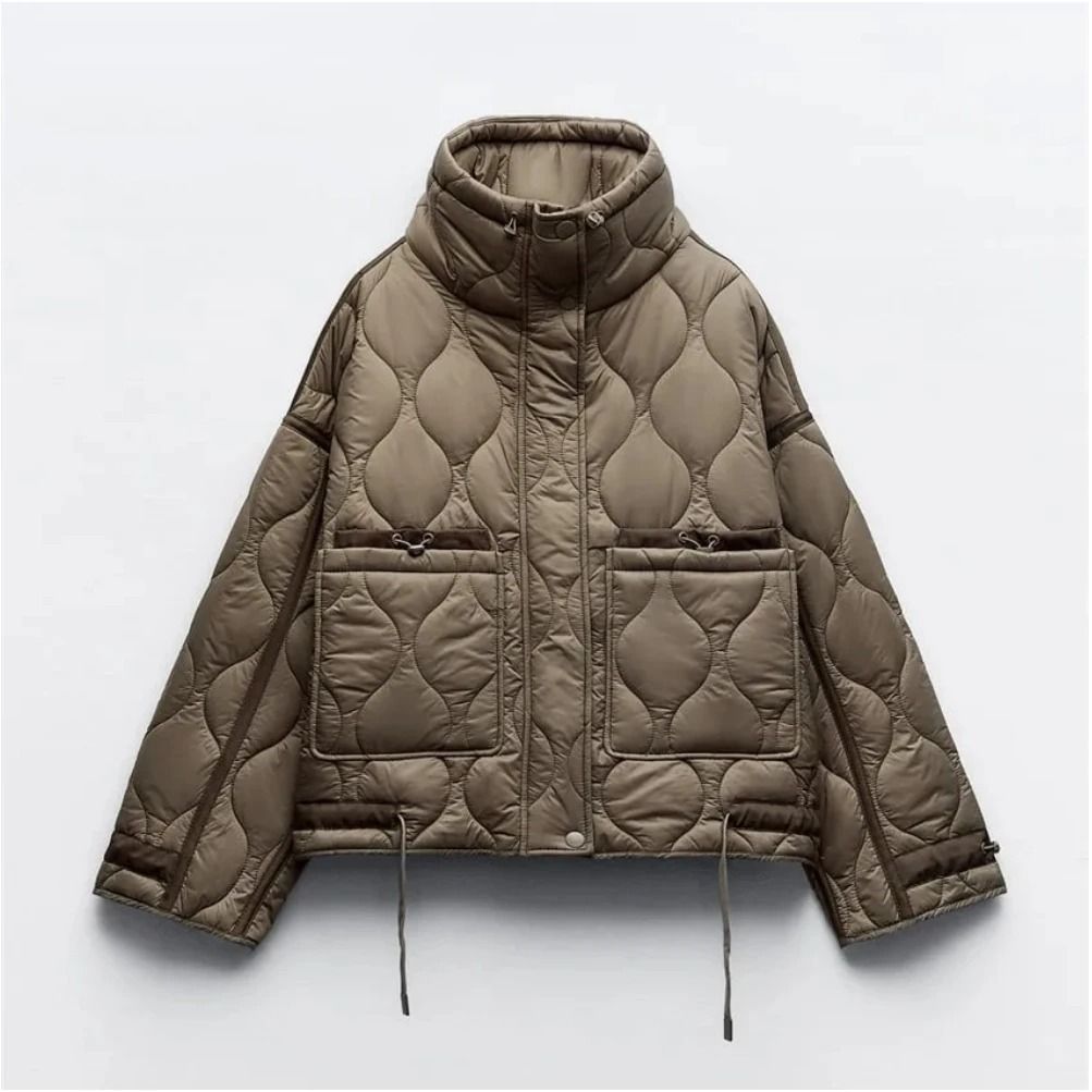 ETJ Womens Quilted Jacket with Adjustable Ties