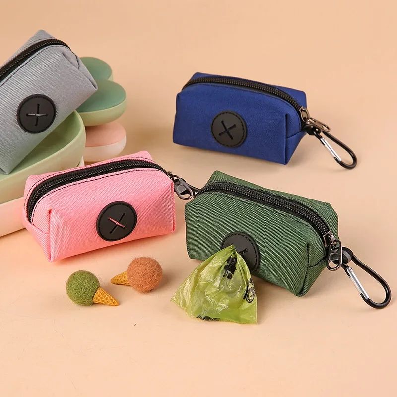 Canvas dog poop bag holder with Carabiner Clip - Durable poop bag dispenser for On-the-Go Walks