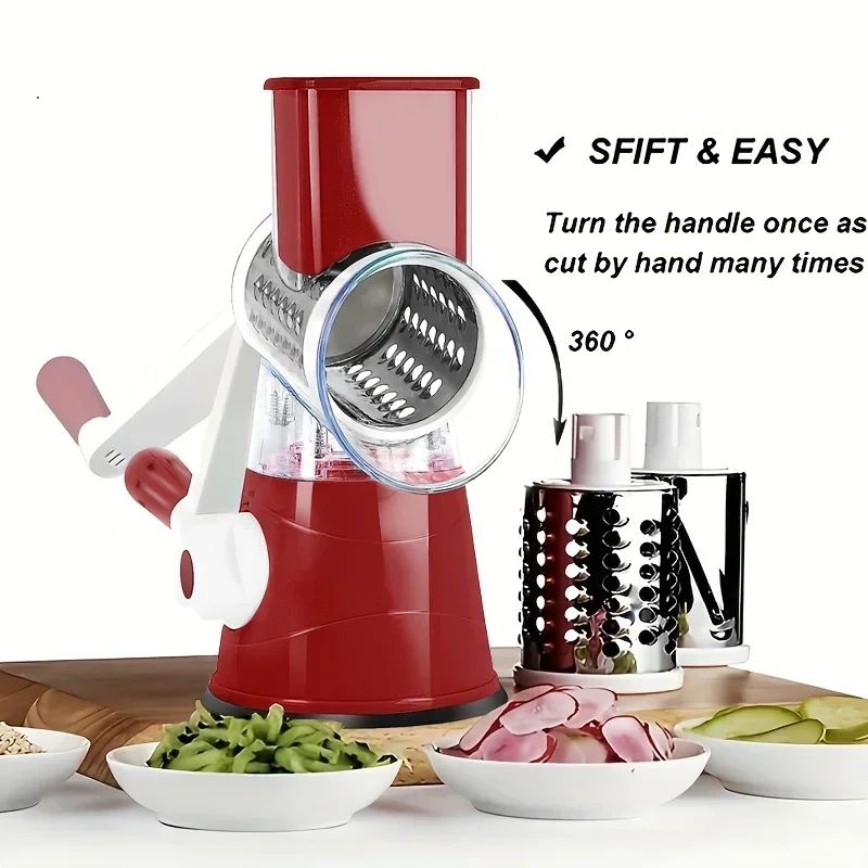 Rotary Vegetable Cutter Kitchen Shredder with Handle and Drum Blades