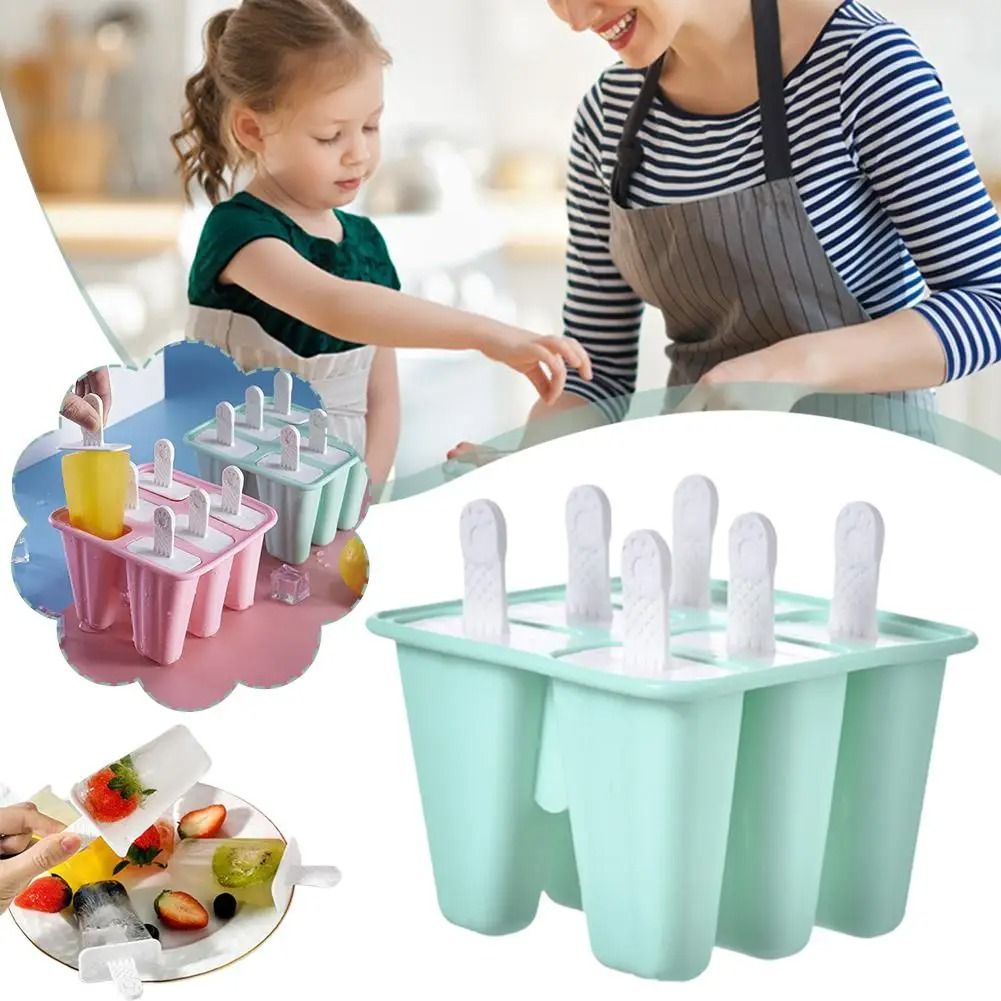 6 Grid Silicone Ice Cream Mold Reusable DIY Ice Cream Mold with Sticks