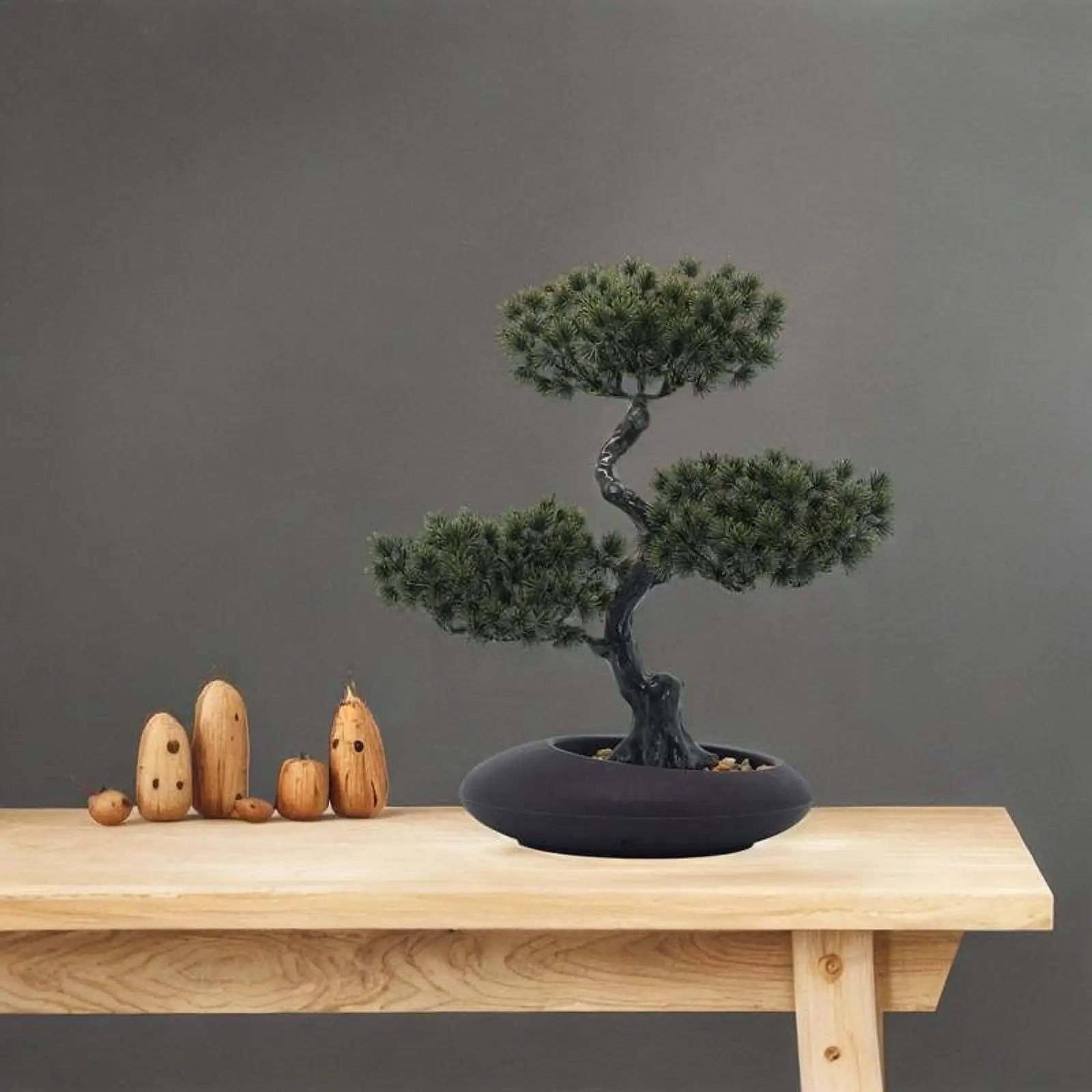 Artificial Japanese Pine Bonsai Tree – Realistic Indoor Desk Plant for Home & Office Decor