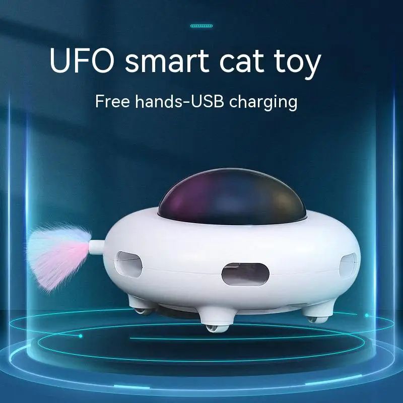 Smart UFO Interactive Cat Teaser Toy – Automatic Turntable Feather Chasing Trainer, USB Rechargeable