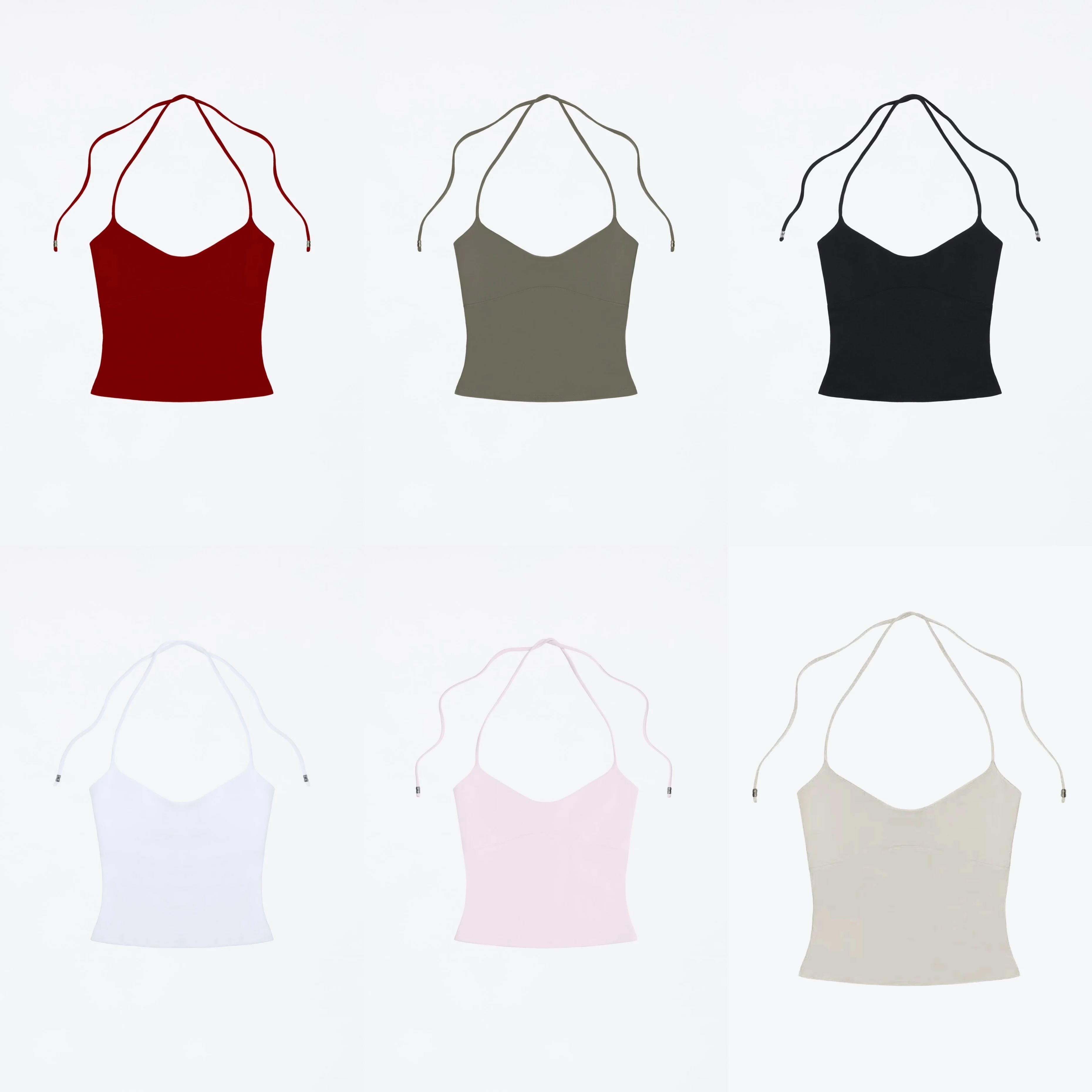 Open-Back Halter Cami Top – Stretchy Self-Tie Sexy Tank with Metal Detail
