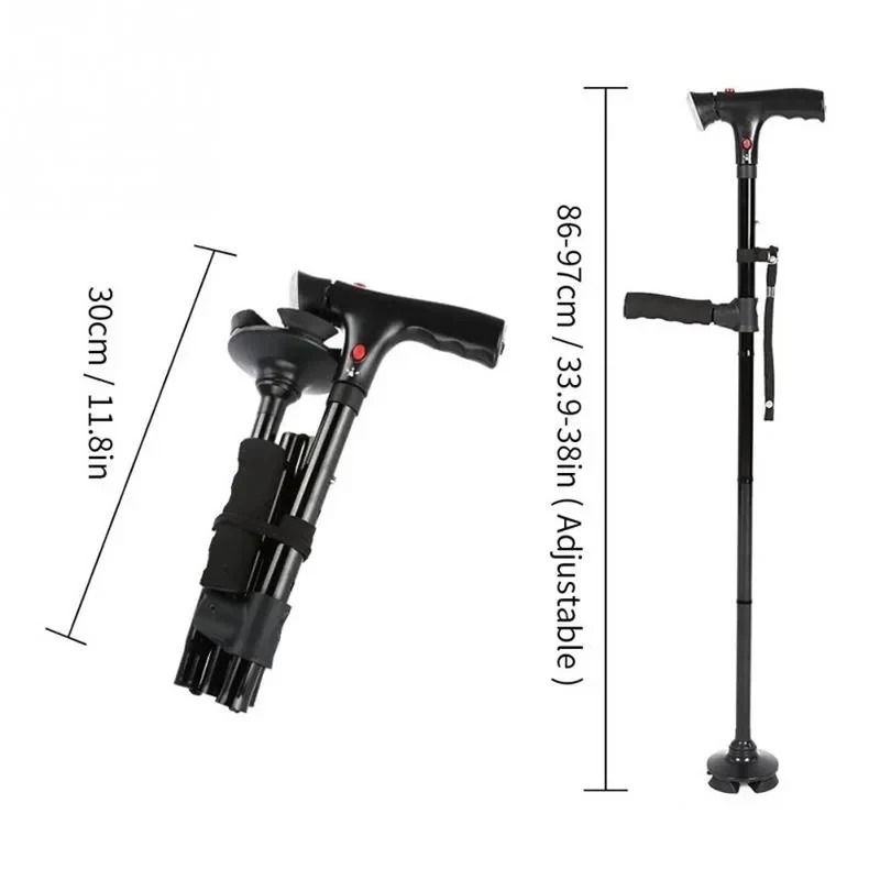 Collapsible LED Safety Cane – Telescopic Folding Walking Stick with Emergency Alarm