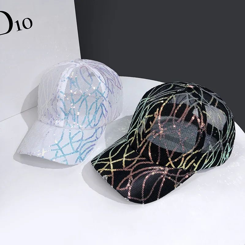 SparkleMesh Womens Mesh Baseball Cap – Breathable Summer Sun Hat with Spangle Street Style