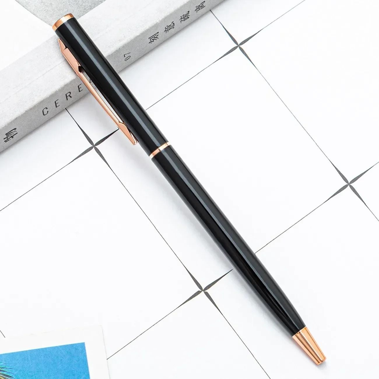 Rose Gold Custom Engraved Ballpoint Pens Slim Metal Personalized Logo Pens Bulk Set