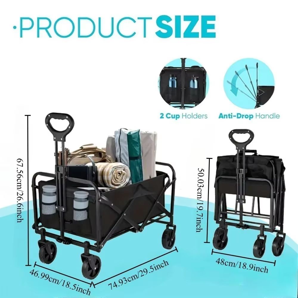Heavy Duty Foldable Utility Cart 220 LB Capacity Portable Outdoor Camping and Picnic Collapsible Cart