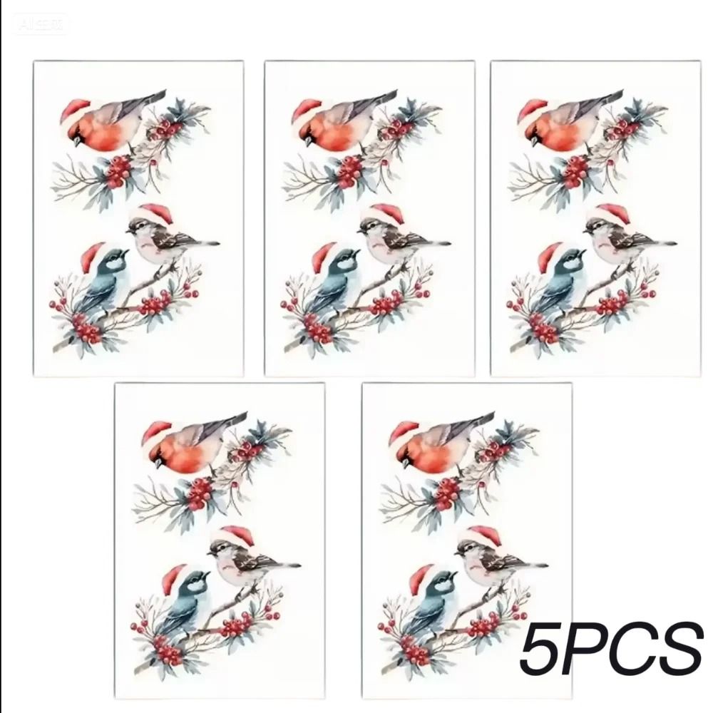 Christmas Bird and Tree Branch Window Static Stickers Set