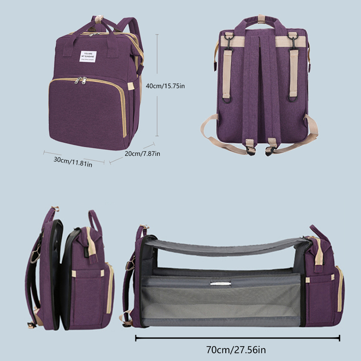 Fold able Bed Diaper Bag with Changing Station, Insulated Pocket, Large Capacity, Multi-Functional Double Shoulder