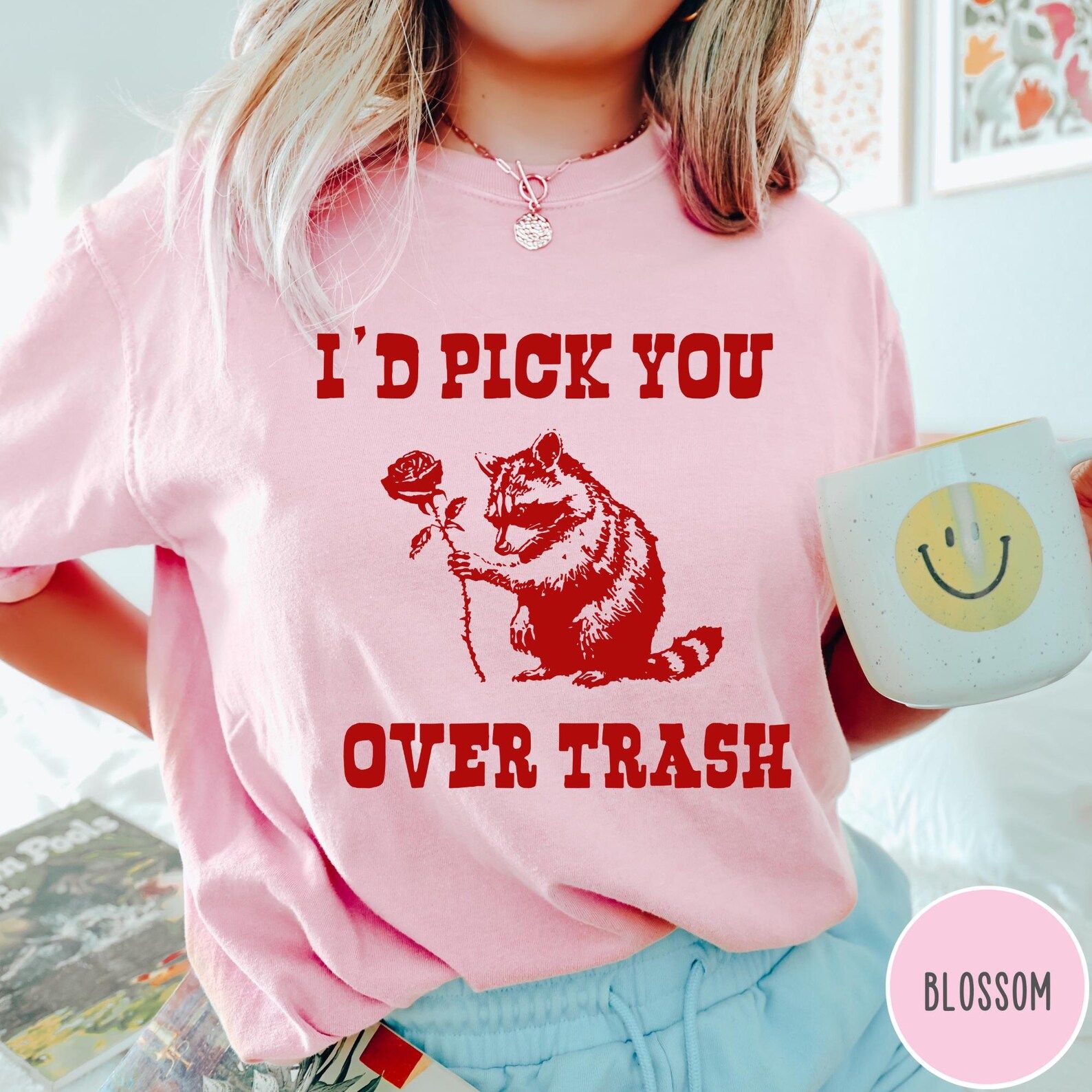Id Pick You Over Trash Comfort Colors T-Shirt, Funny Valentines Day Shirt, Retro Raccoon Graphic Tee