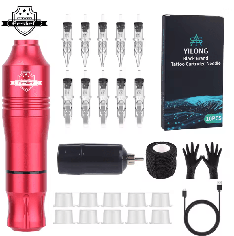 Wireless Tattoo Kit with Rotary Tattoo Machine and Cartridge Needles for Beginners and Professionals