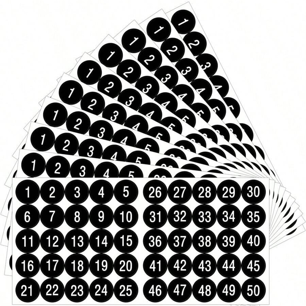 Waterproof Vinyl Number Stickers Sheets Consecutive Decals Self-Adhesive for Party Gift Decoration