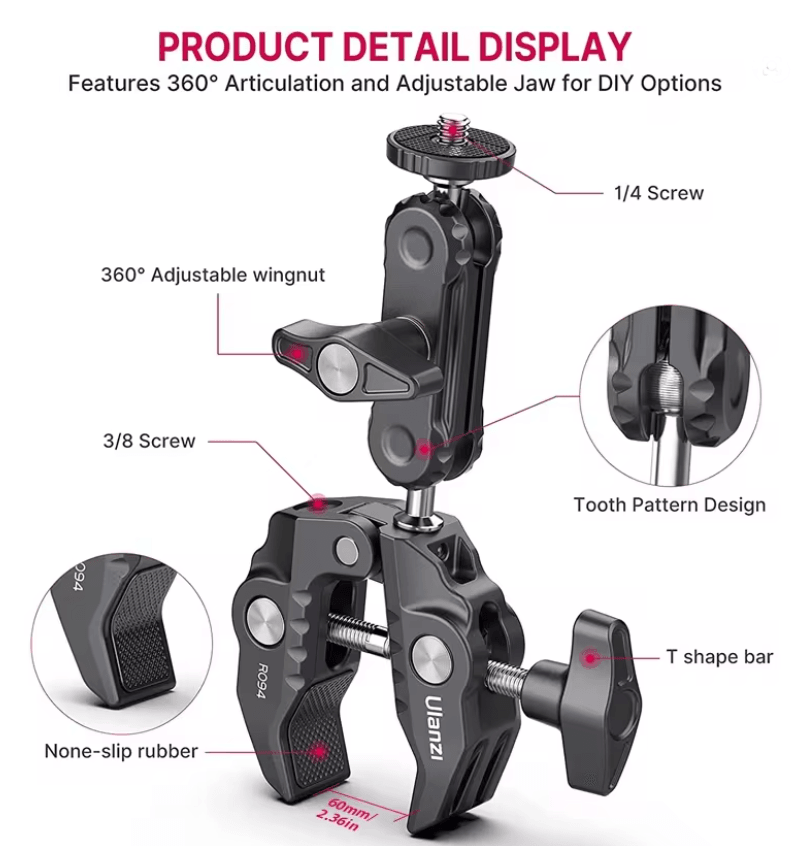 Ulanzi R094 Super Clamp with Double Ball Head Magic Arm