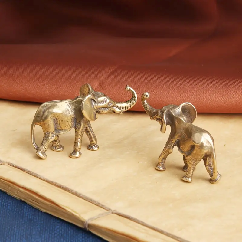 Antique Brass Elephant Figurine Decor Vintage Collectible Statue for Home Office