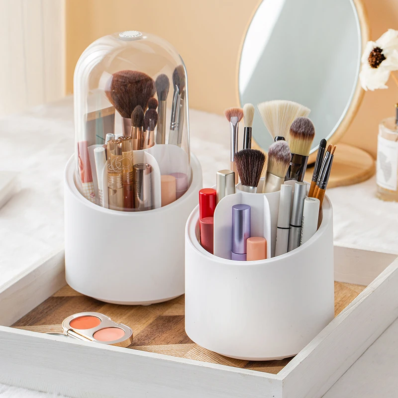 Portable Rotating Makeup Brush Storage Box, Lipstick Shadow Cosmetic Holder Organizer