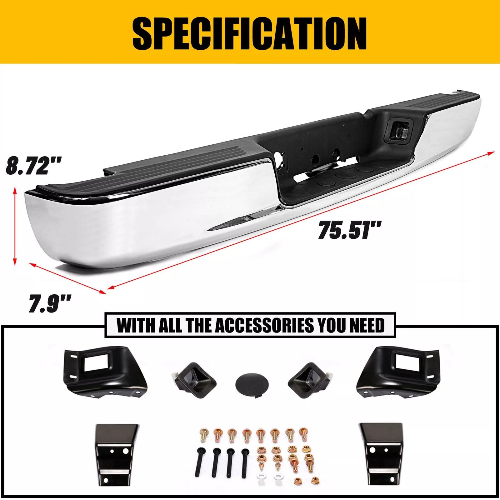 04-08 Dodge RAM 1500 2500 3500 HD Chrome Rear Step Bumper Assembly Heavy-Duty Steel Replacement