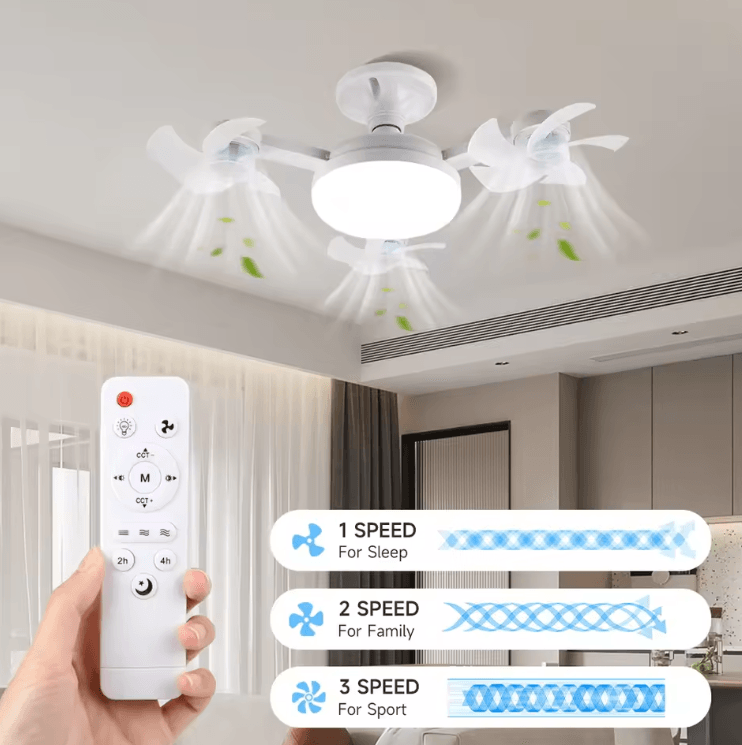 Modern LED Ceiling Fan with Light – Remote Control 3-Speed Silent Cooling Fan