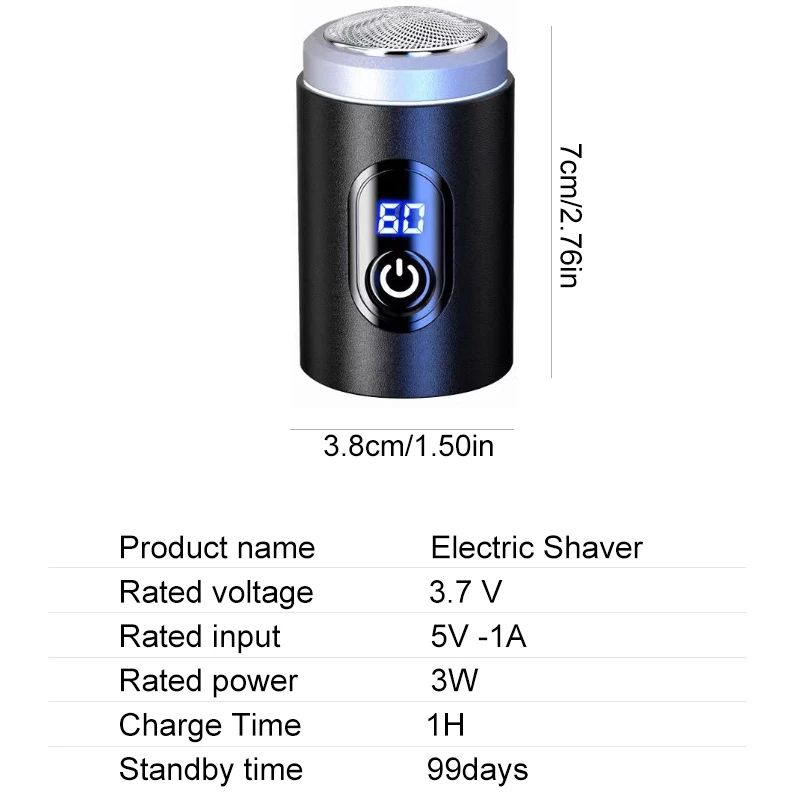 Portable Electric Shaver Aluminum Body Rechargeable Electric Razor with LED Display