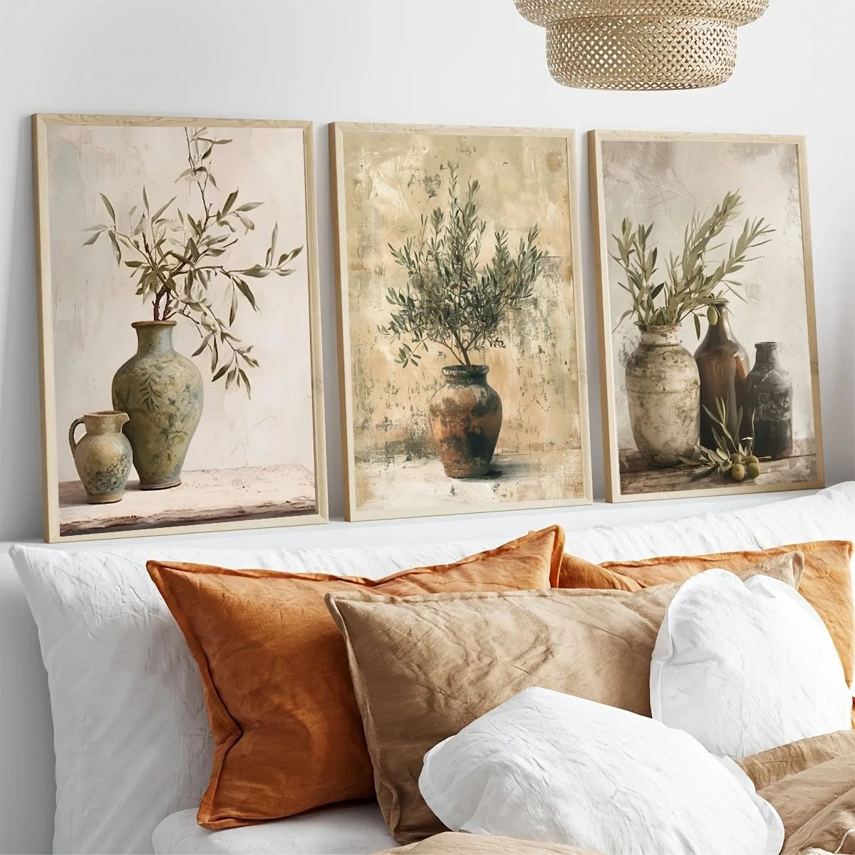 Retro Elegant Olive Tree & Lemon Canvas Poster | Vintage Mediterranean Vase Wall Art