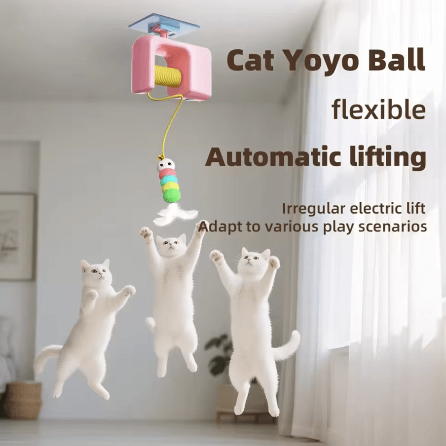 Electric Interactive Cat Teasing Stick Toy with Automatic Flying Bird and Elastic Rope
