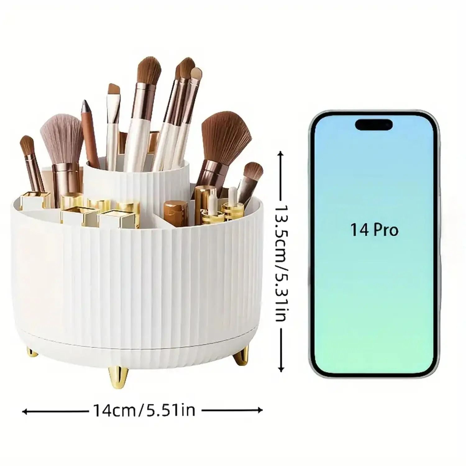 360 Degree Rotating Makeup Organizer Plastic Cosmetic Storage 5 Compartment Multi Functional Holder for Brushes